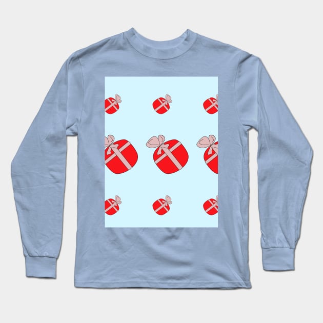 Red gifts on a blue background. Festive surprises, good mood. Boxes for the holiday. Long Sleeve T-Shirt by grafinya